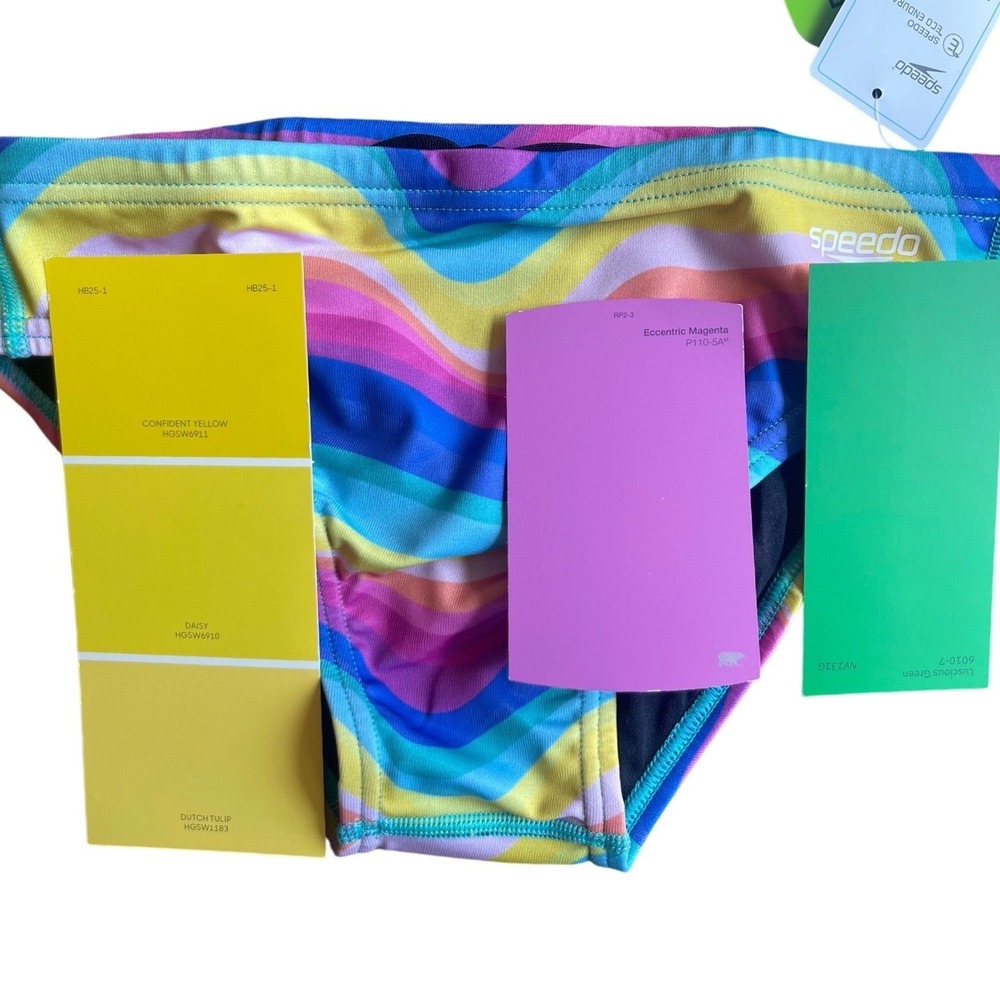 Speedo Mens Sz 30 Vibe Rainbow Wave Swim Brief Trunks Eco Endurance Recycled NWT - Picture 9 of 9